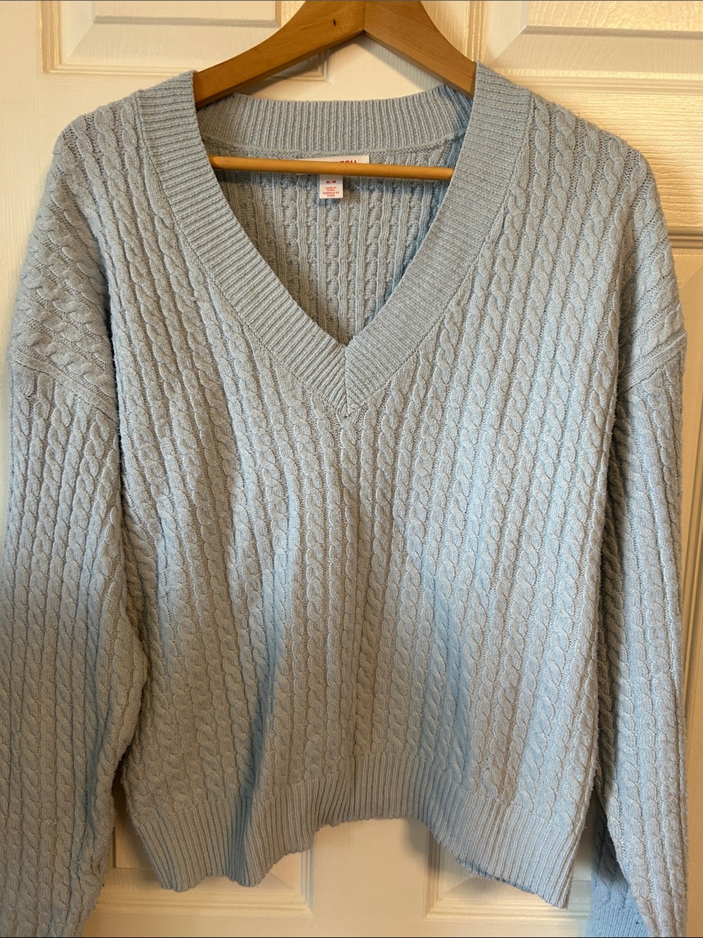Joe Fresh Pale Blue V-Neck Cable Knit Sweater